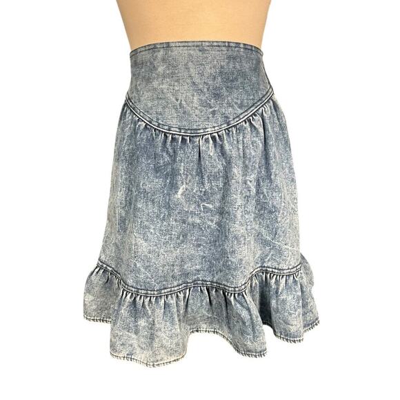 Vintage Dresses & Skirts - Vintage V.I.G. Sport Denim Mini Skirt Ruffle Hem 90s Acid Wash USA Size 7 Y2K